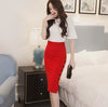 Midi Skirt Slim OL Sexy Open Slit Button