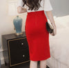 Midi Skirt Slim OL Sexy Open Slit Button