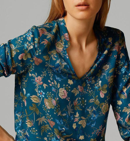 Vintage Floral Prints Long Sleeve V Neck