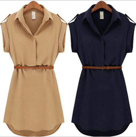 Summer Shirt V-Neck Short A-Line  Chiffon Dress