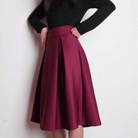 Pleated Midi Skirt High Waist